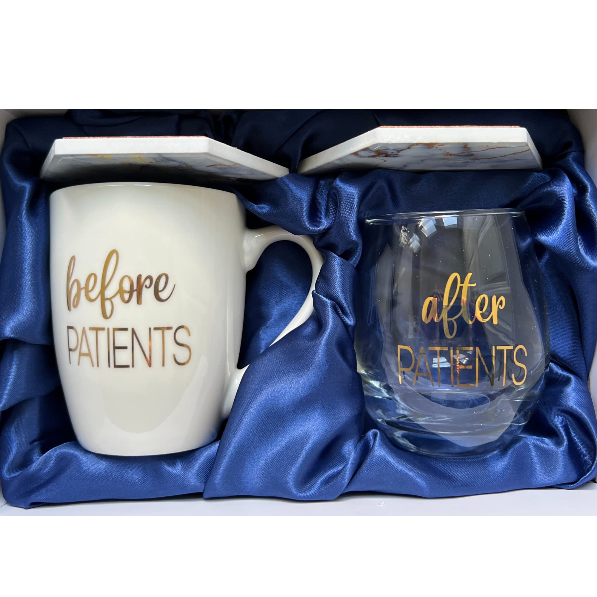 EasyZip Before Patients After Patients Coffee Mug Stemless Wine Glass 2 Marble Ceramic Coasters Thank Your Favorite Medical Professional Unique Gift Dentist Doctor Physician or Nurse Graduation Gift