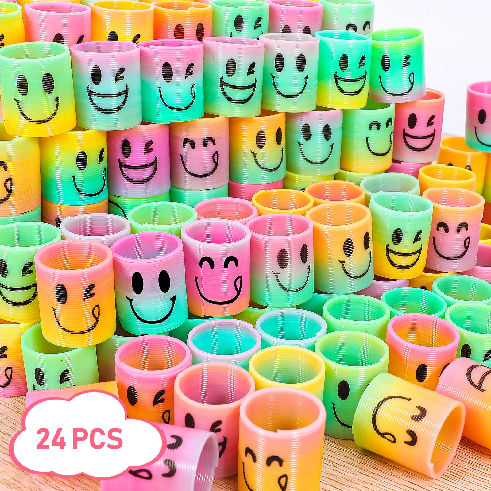 AZEN 24 Pcs Mini Spring Party Favors for Kids 3-5 4-8, Goodie Bags Stuffers for Birthday Party, Classroom Prizes Kids Prizes, Small Bulk Toys Gifts (4 Smile)