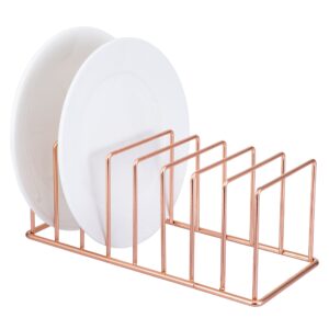 mygift modern copper tone metal wire kitchen dish drying rack - dishes storage organizer for flat dinner plates, cutting boards, serving trays