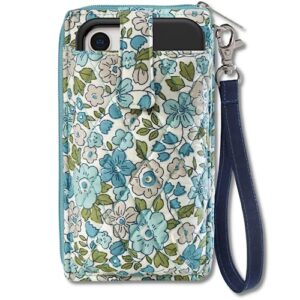 bella taylor cell phone wristlet wallet for women with smartphone pocket and rfid protection, delicate floral blue