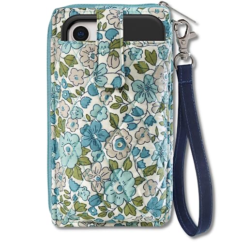 Bella Taylor Cell Phone Wristlet Wallet for Women with Smartphone Pocket and RFID Protection, Delicate Floral Blue