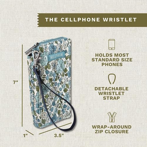 Bella Taylor Cell Phone Wristlet Wallet for Women with Smartphone Pocket and RFID Protection, Delicate Floral Blue