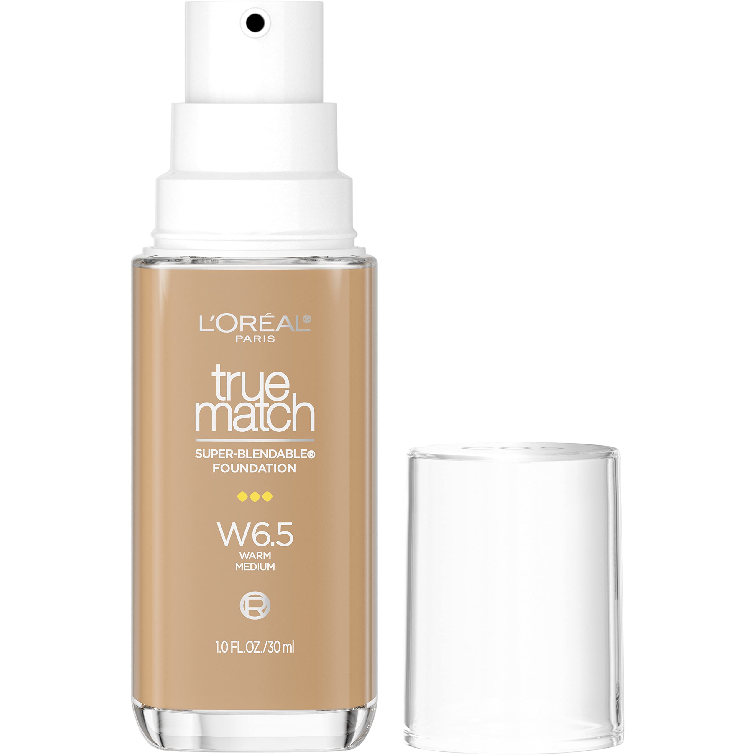 L'Oreal Paris True Match Super-Blendable Foundation, Medium Coverage Liquid Foundation Makeup, W6.5, Medium, 1 Fl Oz