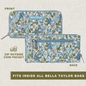 Bella Taylor Slim Card Wallet for Women | Multi Card Zip Around Wallet with RFID Protection | Quilted Cotton Delicate Floral Blue