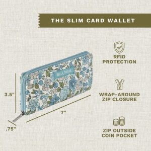 Bella Taylor Slim Card Wallet for Women | Multi Card Zip Around Wallet with RFID Protection | Quilted Cotton Delicate Floral Blue