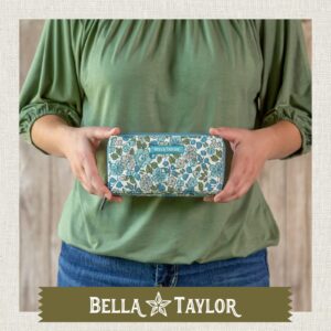 Bella Taylor Slim Card Wallet for Women | Multi Card Zip Around Wallet with RFID Protection | Quilted Cotton Delicate Floral Blue