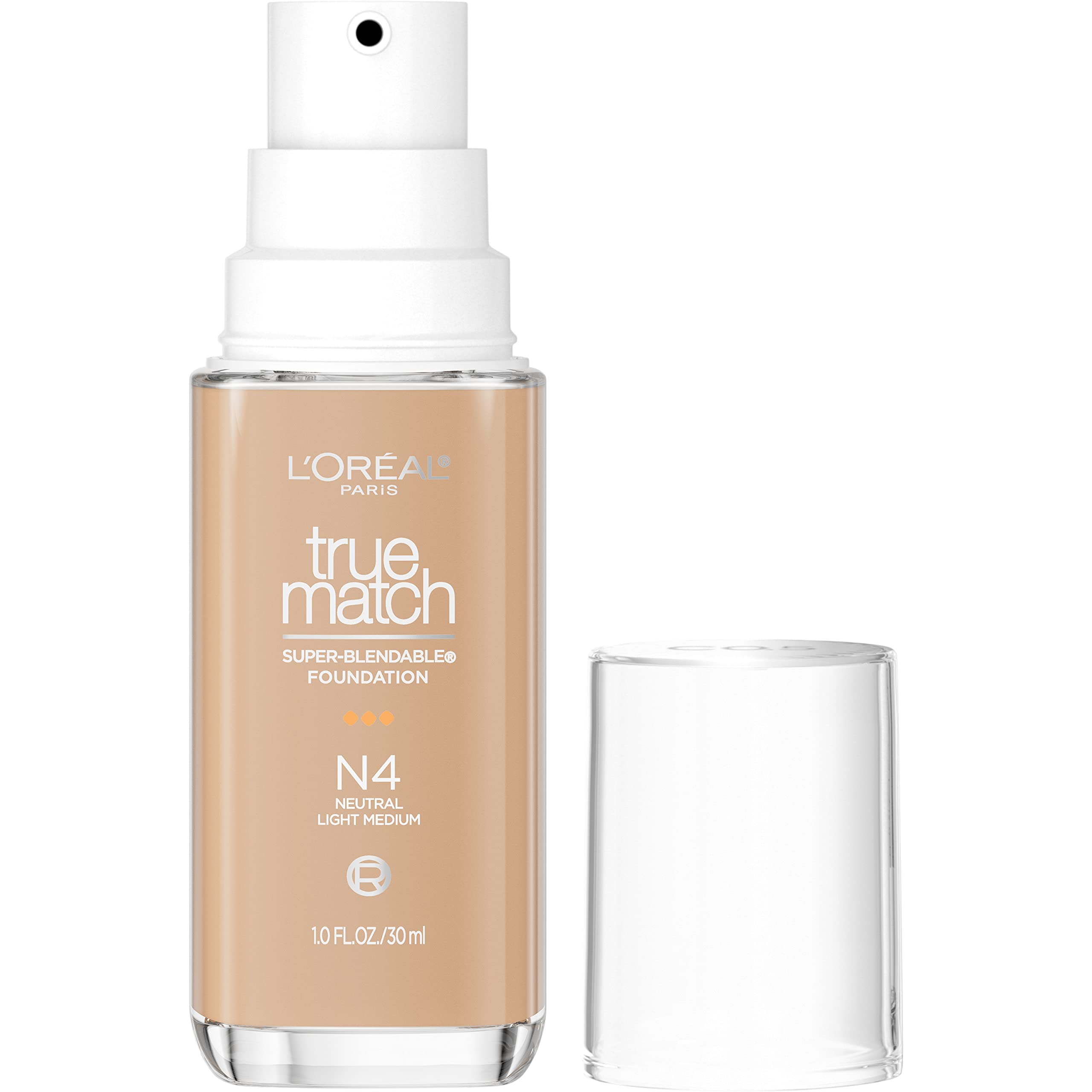 L'Oreal Paris True Match Super-Blendable Foundation, Medium Coverage Liquid Foundation Makeup, N4, Light Medium, 1 Fl Oz