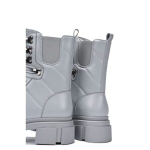 Cape Robbin Serafina Combat Boots, Lace up with D ring Chunky Block High Top Ankle Bootie Grey-10