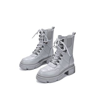 Cape Robbin Serafina Combat Boots, Lace up with D ring Chunky Block High Top Ankle Bootie Grey-10