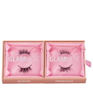 glamnetic magnetic half lashes bundle - princess & queen | natural looking, short cat eye flared, 6 magnet band, reusable up to 60 wears