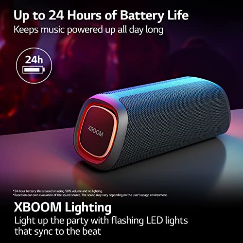 LG XG7QBK.DUSALLK Go Portable Bluetooth Speaker - LED Lighting and up to 24-Hour Battery, Black