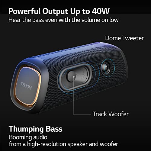 LG XG7QBK.DUSALLK Go Portable Bluetooth Speaker - LED Lighting and up to 24-Hour Battery, Black
