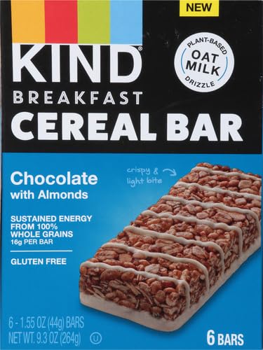 KIND Breakfast Cereal Bars, Gluten Free Snacks, Chocolate with Almonds, 9.3oz Box (6 Bars)