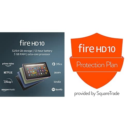 Fire HD 10 Tablet (32 GB, Black, Lockscreen Ad Supported) + 2-Year Protection Plan