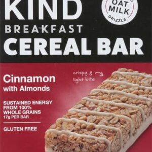 KIND Breakfast Cereal Bars, Gluten Free Snacks, Cinnamon with Almonds, 9.3oz Box (6 Bars)