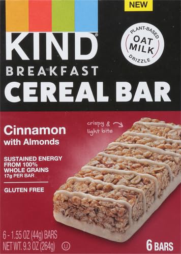 KIND Breakfast Cereal Bars, Gluten Free Snacks, Cinnamon with Almonds, 9.3oz Box (6 Bars)