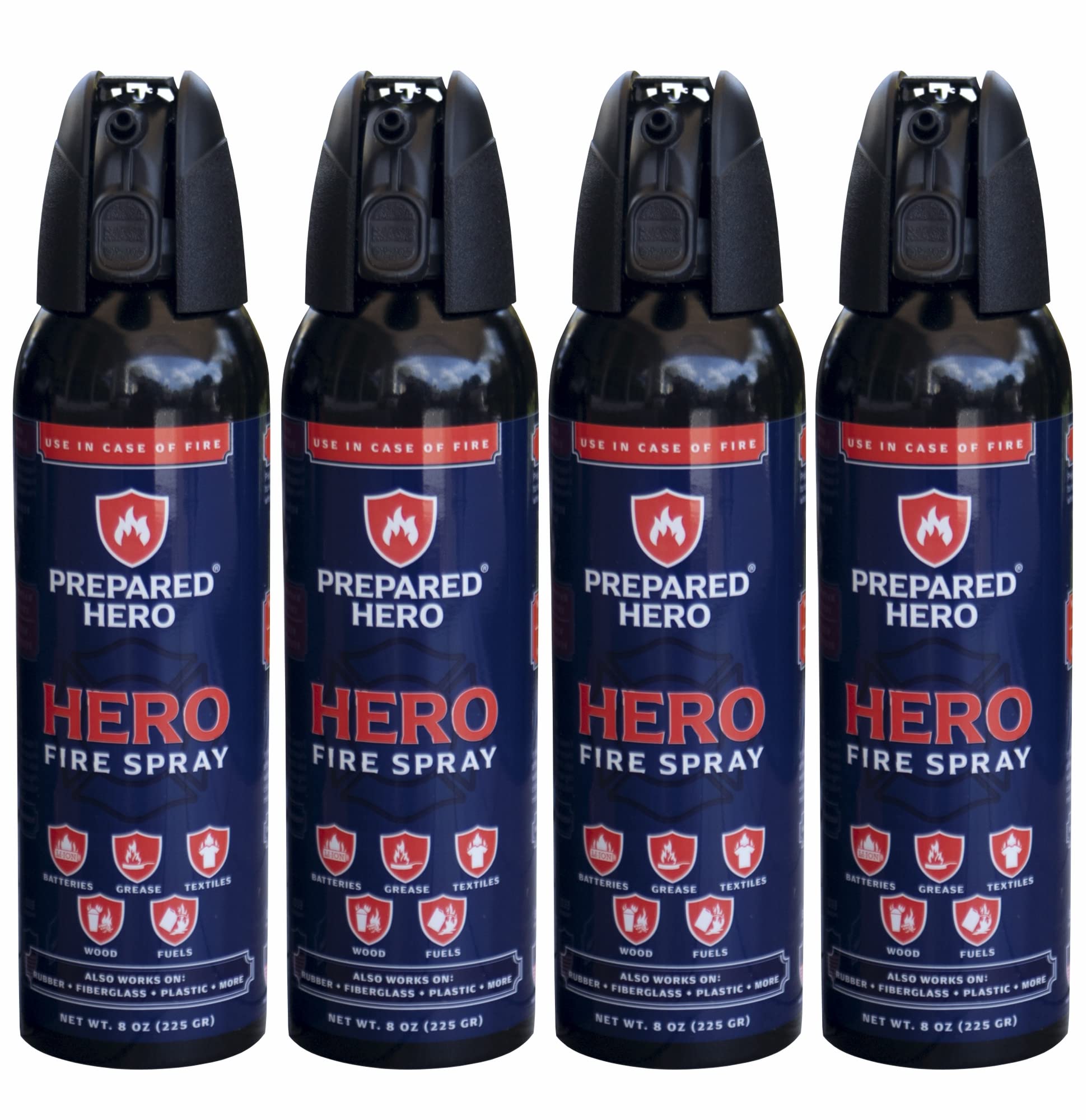 Prepared Hero Fire Spray - Mini Fire Extinguishers for House, Car, Garage - Kitchen Small Fire Extinguisher for Home, Made in USA, 100% Organic - Compact, Portable & Easy to Use, Non-Toxic - 4 Pack