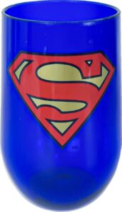 spoontiques - superman acrylic wine cup - acrylic wine tumbler – acrylic stemless wine glass – 16oz - 5 5/8” tall