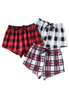 verdusa girl's 3pack plaid print elastic waist casual shorts red white black 160