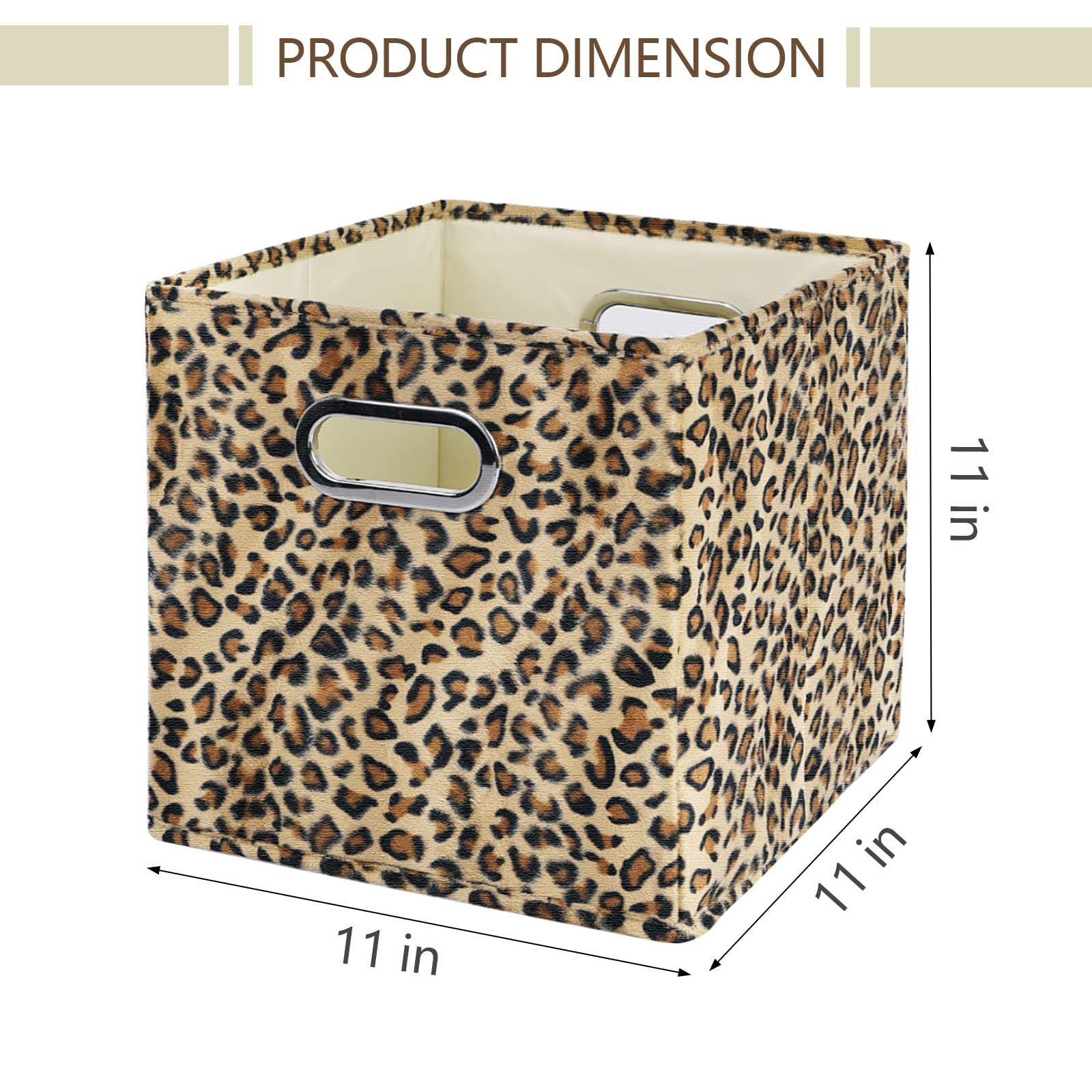 ANMINY 4PCS Storage Cube Set Leopard Print Large Velvet Fabric Storage Bins Boxes Baskets with Handles PP Plastic Board Foldable Closet Shelf Organizer Container for Home Office - Brown, 11"x 11"x 11"