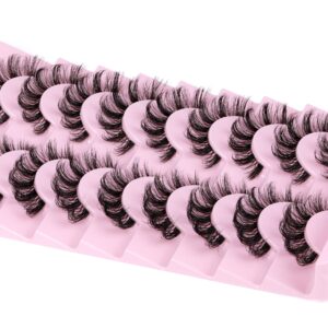 ALPHONSE Russian Lashes Clear Band False Eyelashes Natural Look D Curl Curly Fake Lashes Russian Strip Faux Mink Eyelashes 9 Pairs Pack