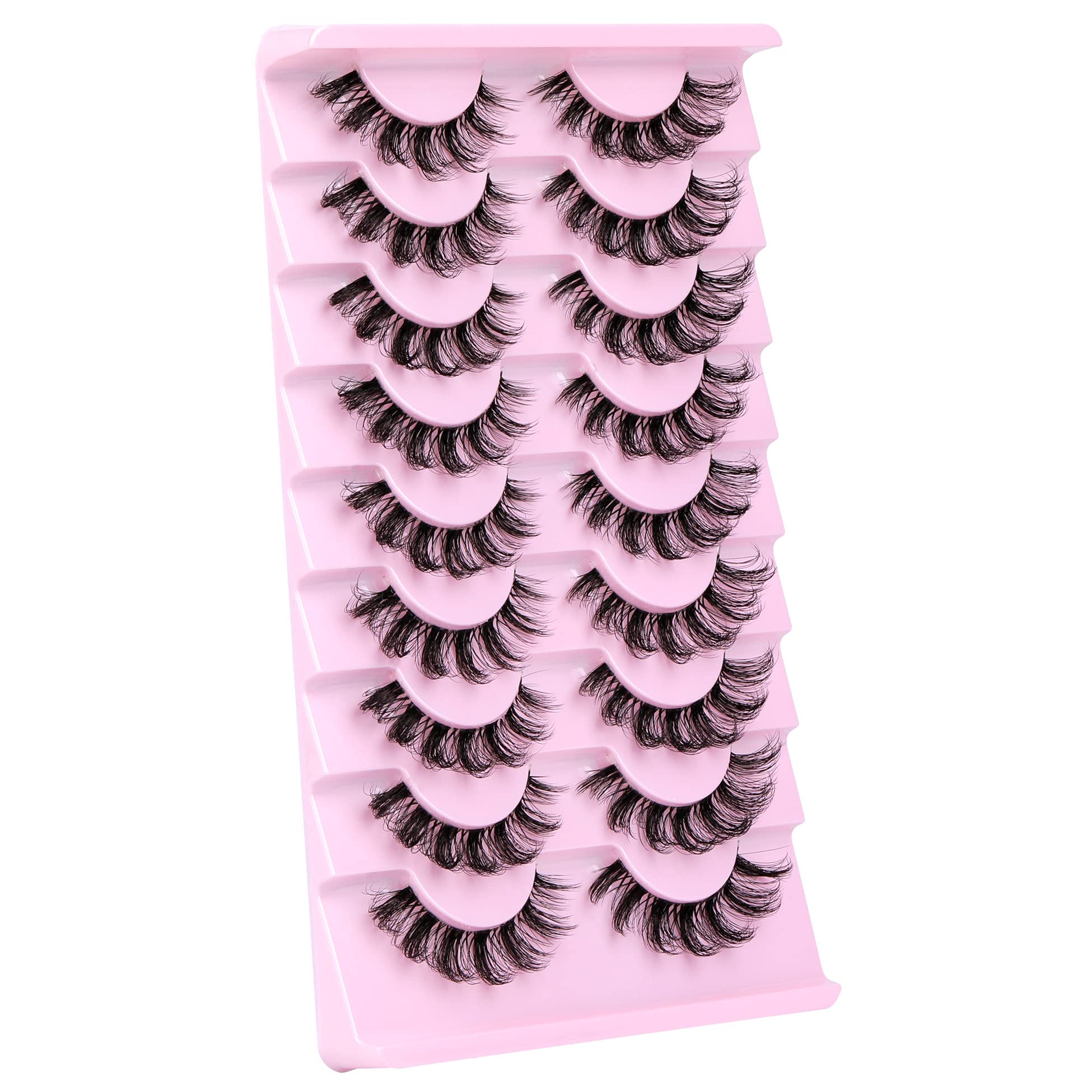 ALPHONSE Russian Lashes Clear Band False Eyelashes Natural Look D Curl Curly Fake Lashes Russian Strip Faux Mink Eyelashes 9 Pairs Pack