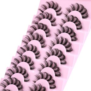 ALPHONSE Russian Lashes Clear Band False Eyelashes Natural Look D Curl Curly Fake Lashes Russian Strip Faux Mink Eyelashes 9 Pairs Pack