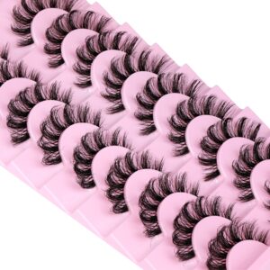 ALPHONSE Russian Lashes Clear Band False Eyelashes Natural Look D Curl Curly Fake Lashes Russian Strip Faux Mink Eyelashes 9 Pairs Pack