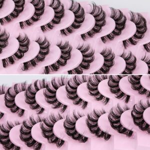 ALPHONSE Russian Lashes Clear Band False Eyelashes Natural Look D Curl Curly Fake Lashes Russian Strip Faux Mink Eyelashes 9 Pairs Pack