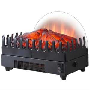 puraflame electric fireplace log heater, 16" fireplace inserts with realistic ember bed, thermostat, 750/1500w, black