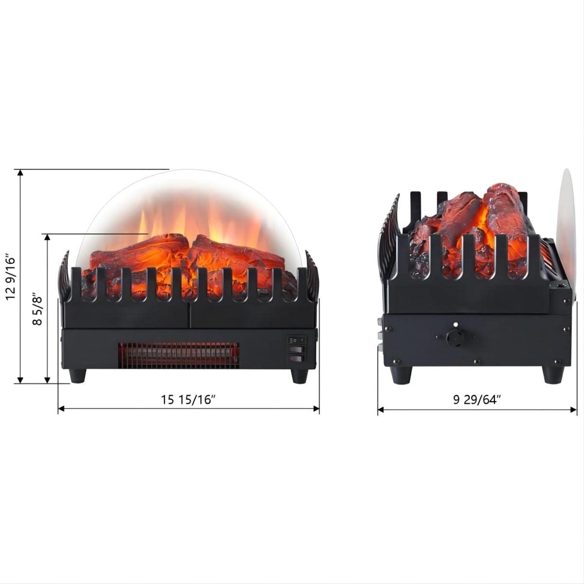 PuraFlame Electric Fireplace Log Heater, 16" Fireplace Inserts with Realistic Ember Bed, Thermostat, 750/1500W, Black