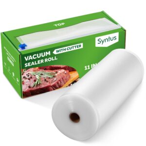 syntus 11" x 150' food vacuum seal roll keeper with cutter dispenser, commercial grade vacuum sealer bag rolls, bpa free food vac bags, ideal for storage, meal prep and sous vide