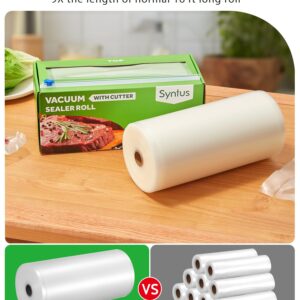 Syntus 11" x 150' Food Vacuum Seal Roll Keeper with Cutter Dispenser, Commercial Grade Vacuum Sealer Bag Rolls, BPA Free Food Vac Bags, Ideal for Storage, Meal Prep and Sous Vide