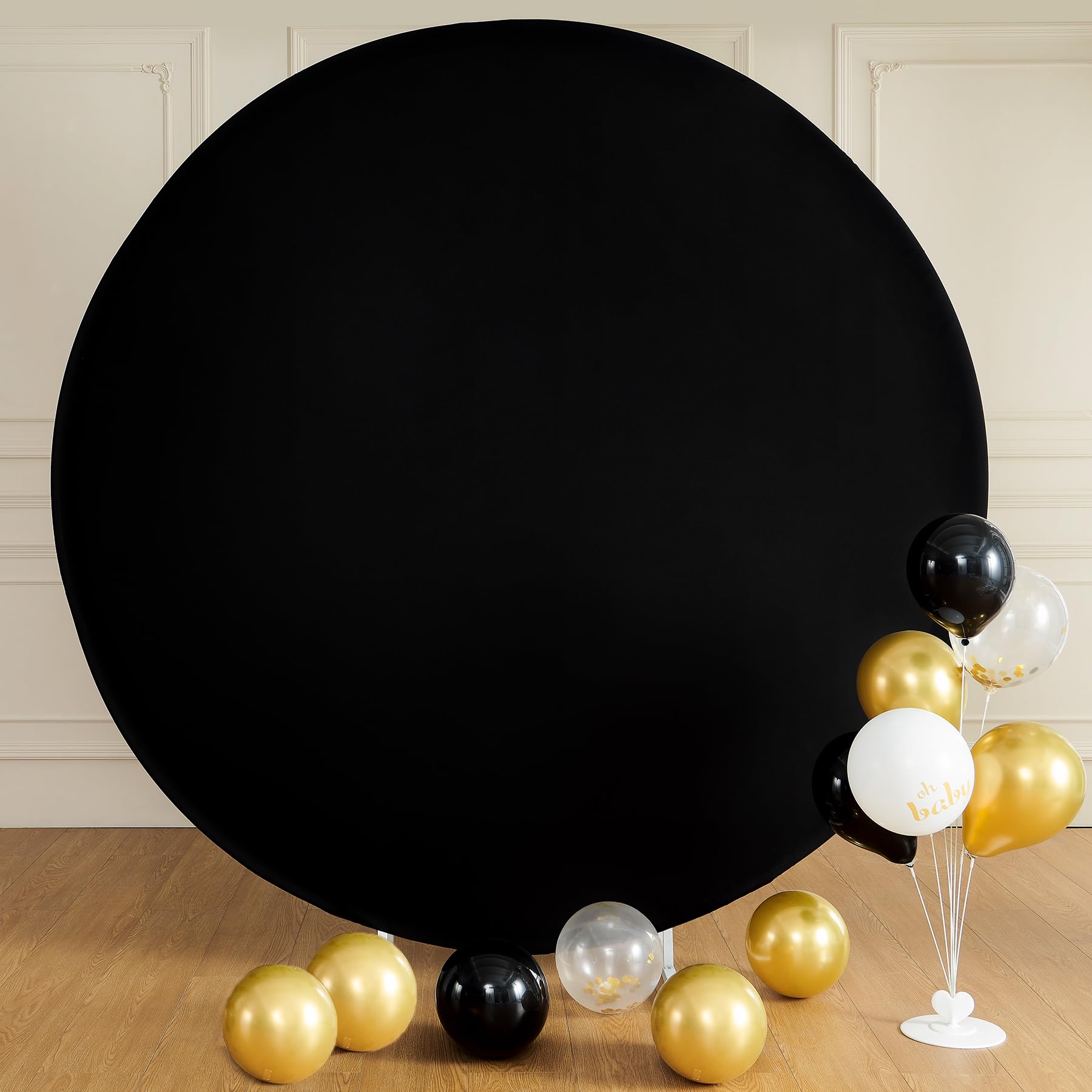 7.2ft Wrinkle Free Black Round Backdrop Cover for Circle Arch Stand, Circle Background Covers for Wedding Halloween Photography Birthday Party Background