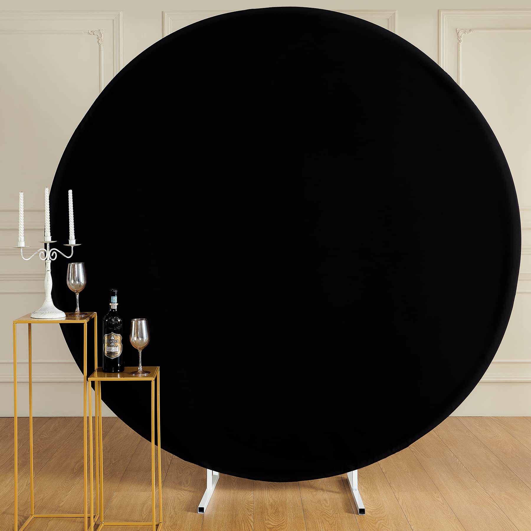 7.2ft Wrinkle Free Black Round Backdrop Cover for Circle Arch Stand, Circle Background Covers for Wedding Halloween Photography Birthday Party Background