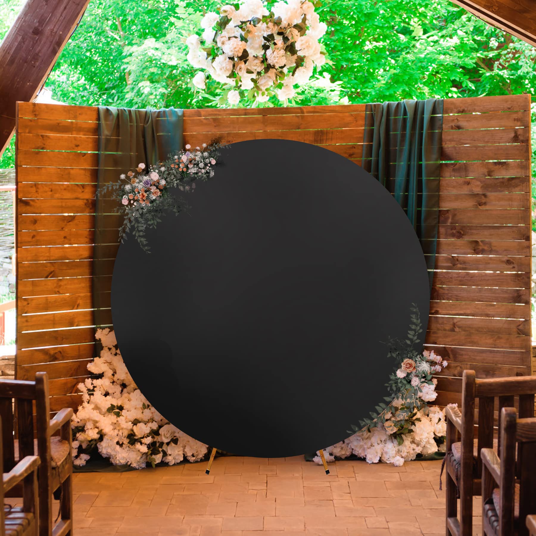 7.2ft Wrinkle Free Black Round Backdrop Cover for Circle Arch Stand, Circle Background Covers for Wedding Halloween Photography Birthday Party Background