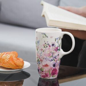 Topadorn Coffee Ceramic Mug Porcelain Latte Tea Cup With Lid in Gift Box 17oz., Spring,Mother's Day Mug