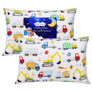 baby toddler pillow cases trcuk pattern - child pillowcase fit kids & travel pillows 13 x 18, 14 x19 - soft cotton pillows cover set of 2, envelope pocket, durable well stitched, boy girl crib bedding