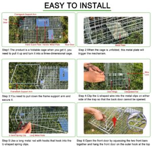 Live Animal Cage Trap,24 X 7 X 8In Animal Trap for Rabbits,Stray Cats,Squirrels,Humane Cat Trap,Foldable Live Traps Cage with Handle for Groundhogs,Opossums