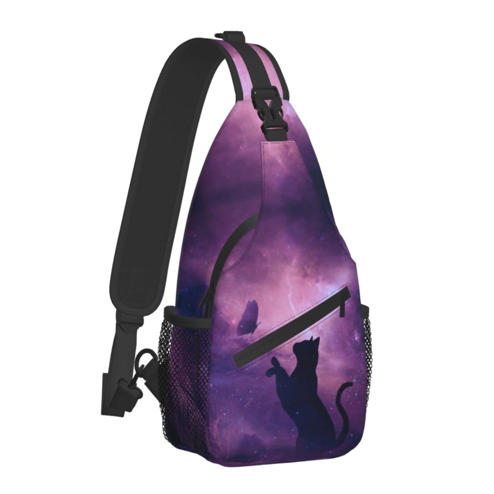 Cat and Butterfly Sling Bag Backpack Women Men Crossbody Shoulder Chest Bag Unisex for Travel Casual Hiking with Adjustable Strap One Size