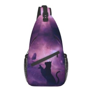 Cat and Butterfly Sling Bag Backpack Women Men Crossbody Shoulder Chest Bag Unisex for Travel Casual Hiking with Adjustable Strap One Size