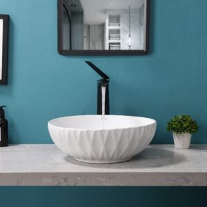 davivy 15.3'' round vessel sink with pop up drain,bathroom vessel sinks,bathroom sinks above counter,white vessel sink,counter top sink,round vessel sinks for bathrooms