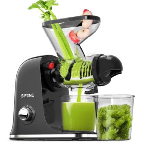 sifene cold press juicer machine, compact single serve slow masticating juicer, vegetable and fruit juice maker squeezer machines, easy to clean, bpa free (black)