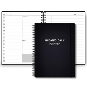 a4 undated daily planner notebook- daily productivity planner with hourly schedules, action items and follow-up, daily organizer to improve time management, 8.5 × 11 inch, black pu daily planner 2024