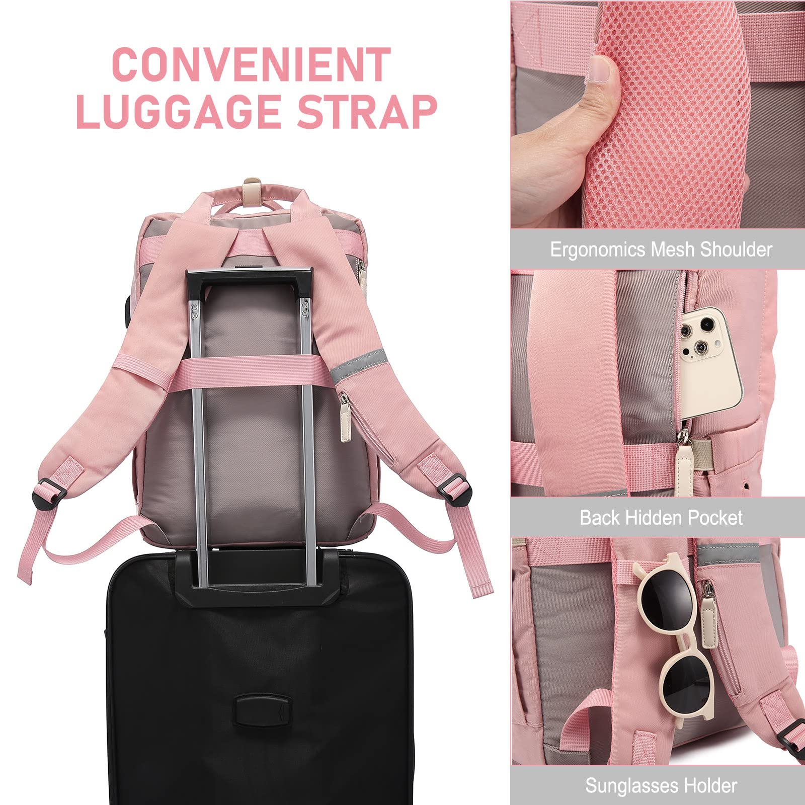 LOVEVOOK Laptop Backpack for Women Waterproof Travel Backpack with USB Charging Port 15.6 Inch