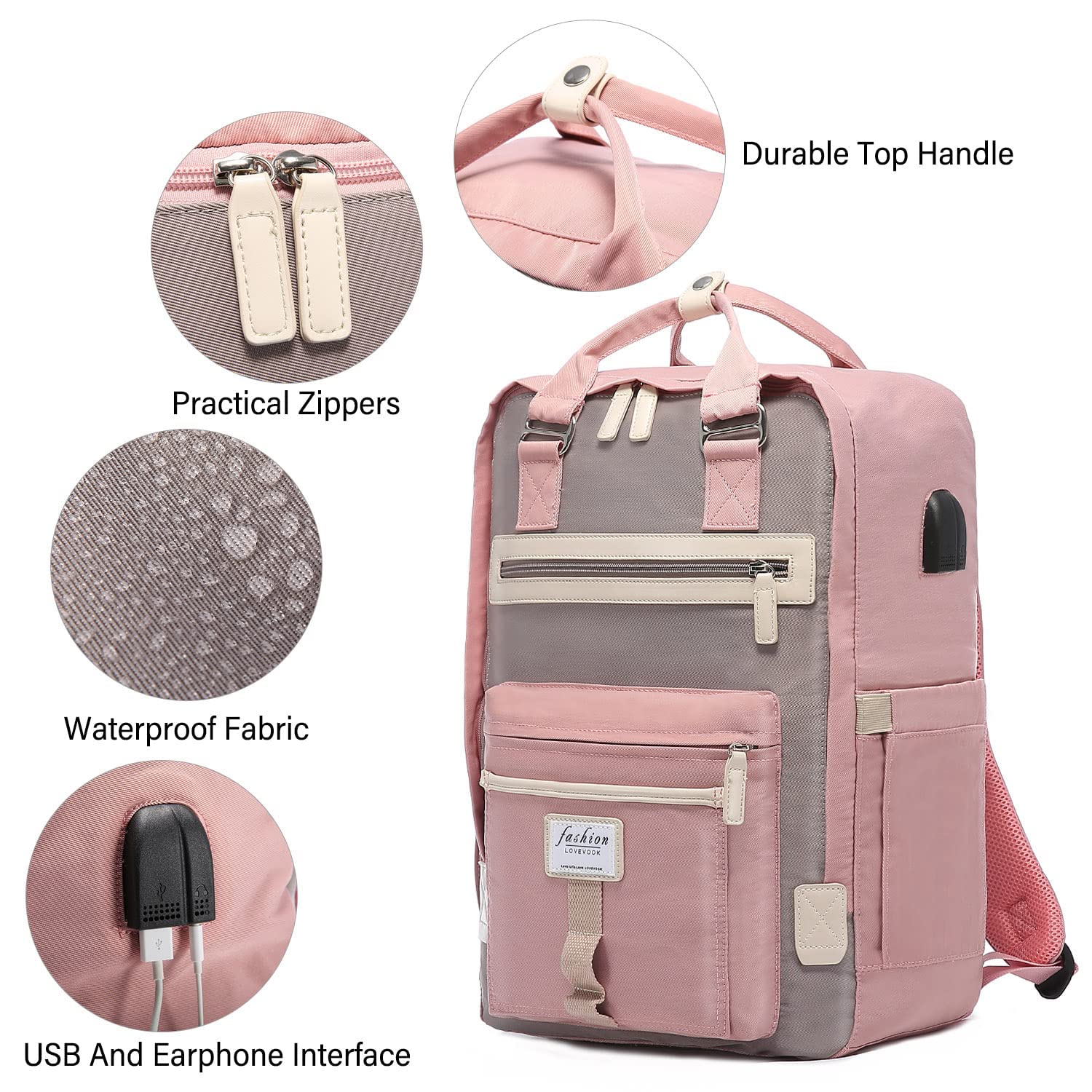 LOVEVOOK Laptop Backpack for Women Waterproof Travel Backpack with USB Charging Port 15.6 Inch