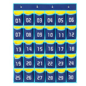 khakho classroom pocket chart with numbers, 30 pocket wall storage bag phone holder hanging organizer (navy blue)
