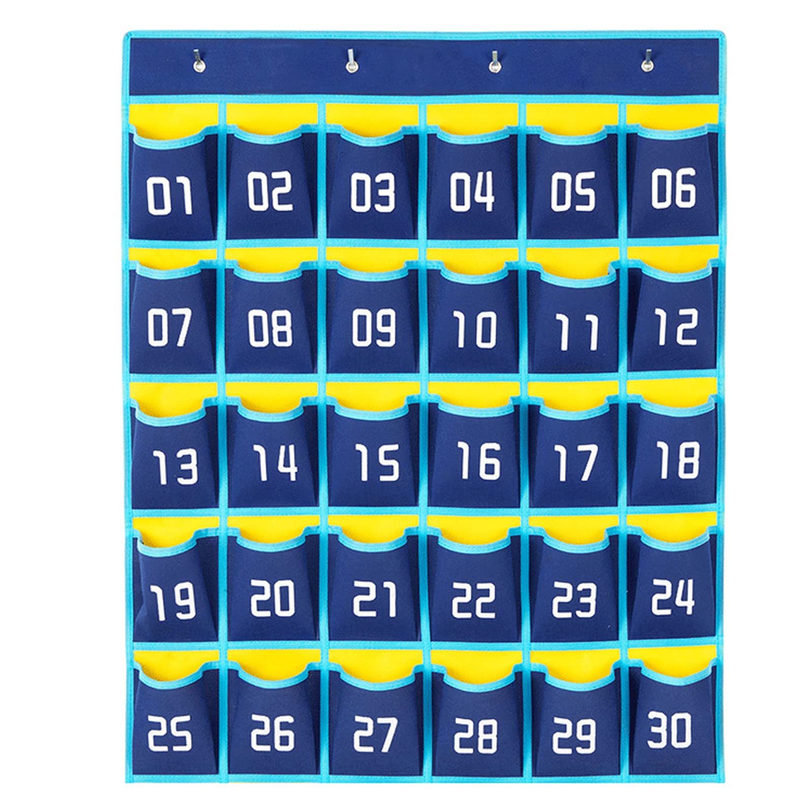 Khakho Classroom Pocket Chart with Numbers, 30 Pocket Wall Storage Bag Phone Holder Hanging Organizer (Navy Blue)