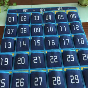 Khakho Classroom Pocket Chart with Numbers, 30 Pocket Wall Storage Bag Phone Holder Hanging Organizer (Navy Blue)