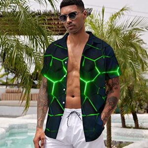 ALISISTER Men Shirt Flash Lava 3D Graphic Hawaiian Tropical Aloha Slimming Fit Tops Short Sleeve Button Down Collar Summer Beach Clothing